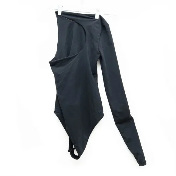 Zara Black Asymmetrical Stretchy Bodysuit Top - Picture 8 of 9